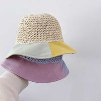 麦わら帽子 デザイン キッズ ストローハット バイカラー 子ども 子供 女の子 UV対策 夏 ネコポス
