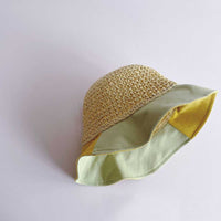 麦わら帽子 デザイン キッズ ストローハット バイカラー 子ども 子供 女の子 UV対策 夏 ネコポス