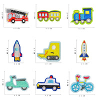 ワッペン 9枚セット シールワッペン ロケット 車 パトカー バイク 飛行船 消防車 アイロン ネコポス