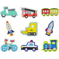 ワッペン 9枚セット シールワッペン ロケット 車 パトカー バイク 飛行船 消防車 アイロン ネコポス