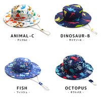 キッズ 帽子 バケットハット 男の子 女の子 アドベンチャーハット あご紐付き UV対策 日焼け防止 ネコポス
