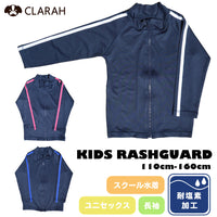 スクール水着 ラッシュガード キッズ 女の子 男の子 ネイビー 水着 ライン付き ジップアップ 耐塩素加工 ネコポス