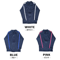 スクール水着 ラッシュガード キッズ 女の子 男の子 ネイビー 水着 ライン付き ジップアップ 耐塩素加工 ネコポス