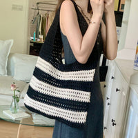 レディースバッグ メッシュクロシェ トート サマーバッグ ボーダーうちわサイズ オタ活 ネコポス