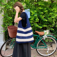 レディースバッグ メッシュクロシェ トート サマーバッグ ボーダーうちわサイズ オタ活 ネコポス