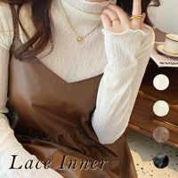 レース シアートップス ハイネック 薄手 トップス レースインナー フリル 長袖 重ね着 ネコポス