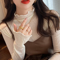 レース シアートップス ハイネック 薄手 トップス レースインナー フリル 長袖 重ね着 ネコポス