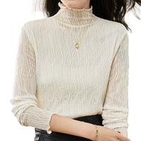 レース シアートップス ハイネック 薄手 トップス レースインナー フリル 長袖 重ね着 ネコポス