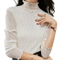 レース シアートップス ハイネック 薄手 トップス レースインナー フリル 長袖 重ね着 ネコポス