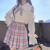 量産型 地雷系 ブラウス リボン シャツ ブラウス トップス 肩出し フリル ネコポス