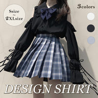 量産型 地雷系 ブラウス リボン シャツ ブラウス トップス 肩出し フリル ネコポス