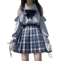 量産型 地雷系 ブラウス リボン シャツ ブラウス トップス 肩出し フリル ネコポス