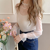 レーストップス トップス シアー ハイネック シアートップス レースインナー 長袖 ドット 大きいサイズ ネコポス