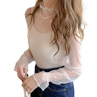 レーストップス トップス シアー ハイネック シアートップス レースインナー 長袖 ドット 大きいサイズ ネコポス