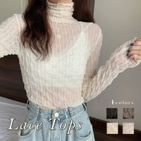 レーストップス トップス シアー ハイネック トップス レース インナー 長袖 ネコポス