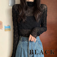 レーストップス トップス シアー ハイネック トップス レース インナー 長袖 ネコポス