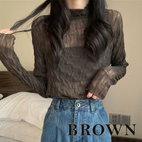 レーストップス トップス シアー ハイネック トップス レース インナー 長袖 ネコポス