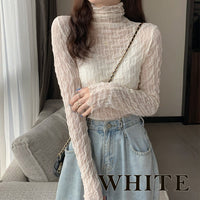 レーストップス トップス シアー ハイネック トップス レース インナー 長袖 ネコポス