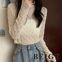 レーストップス トップス シアー ハイネック トップス レース インナー 長袖 ネコポス