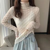 レーストップス トップス シアー ハイネック トップス レース インナー 長袖 ネコポス