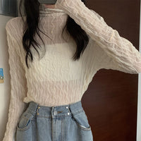 レーストップス トップス シアー ハイネック トップス レース インナー 長袖 ネコポス