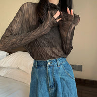 レーストップス トップス シアー ハイネック トップス レース インナー 長袖 ネコポス