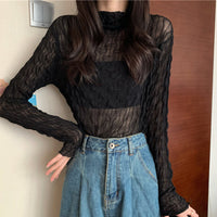 レーストップス トップス シアー ハイネック トップス レース インナー 長袖 ネコポス