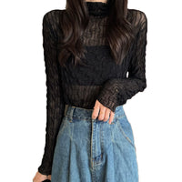 レーストップス トップス シアー ハイネック トップス レース インナー 長袖 ネコポス