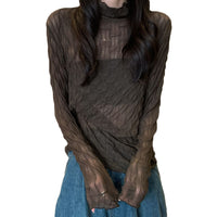 レーストップス トップス シアー ハイネック トップス レース インナー 長袖 ネコポス