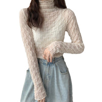 レーストップス トップス シアー ハイネック トップス レース インナー 長袖 ネコポス