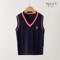 キッズ Vネックニットベスト ケーブル編み ネコポス