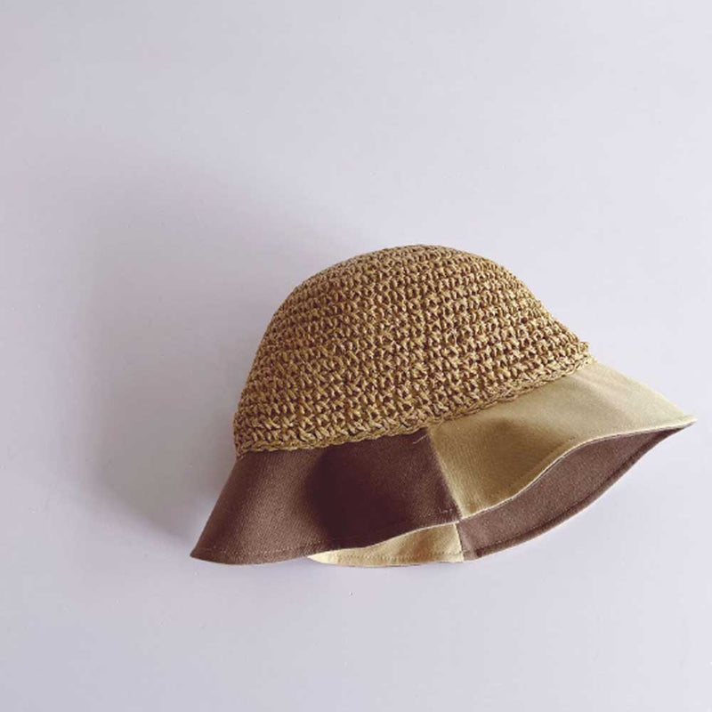 麦わら帽子 デザイン キッズ ストローハット バイカラー 子ども 子供 女の子 UV対策 夏 ネコポス