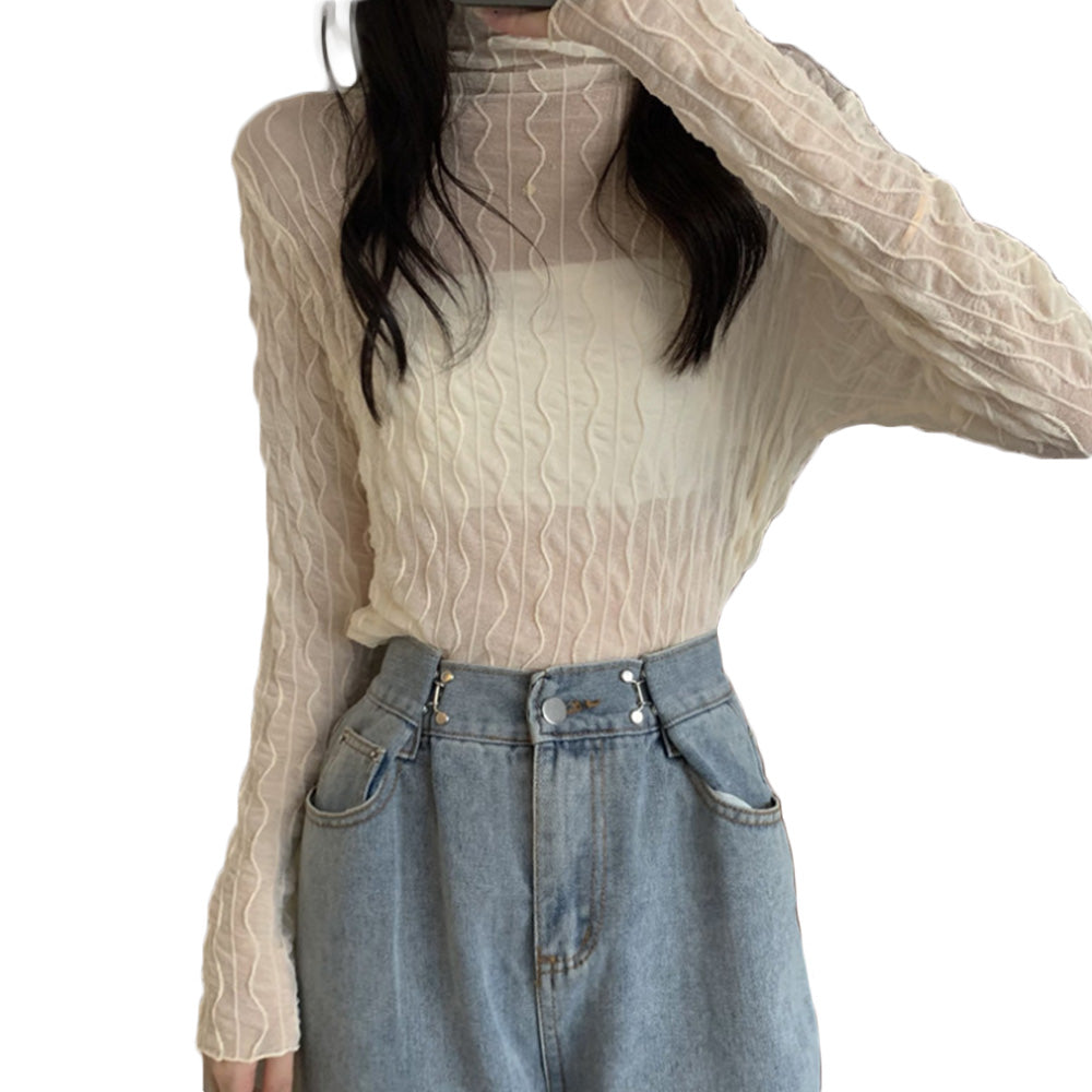 レーストップス トップス シアー ハイネック トップス レース